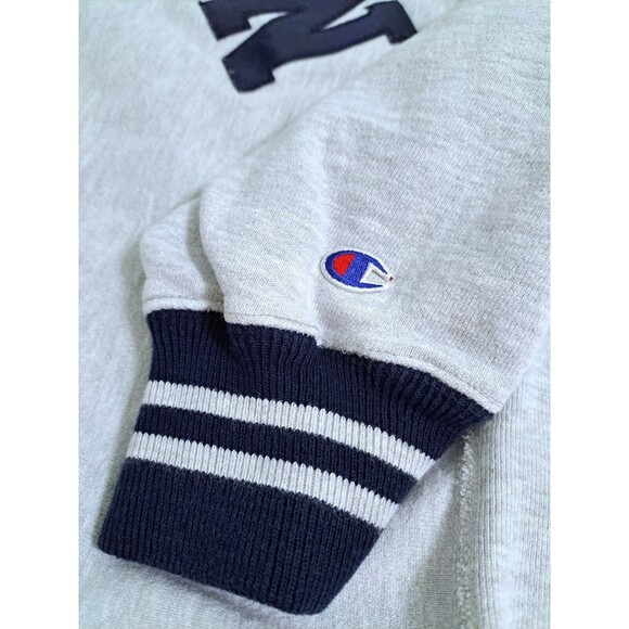 Vintage Champion Size XL Reverse Weave Avalon Varsity Gray Navy Blue 90s Sweater - Picture 7 of 12